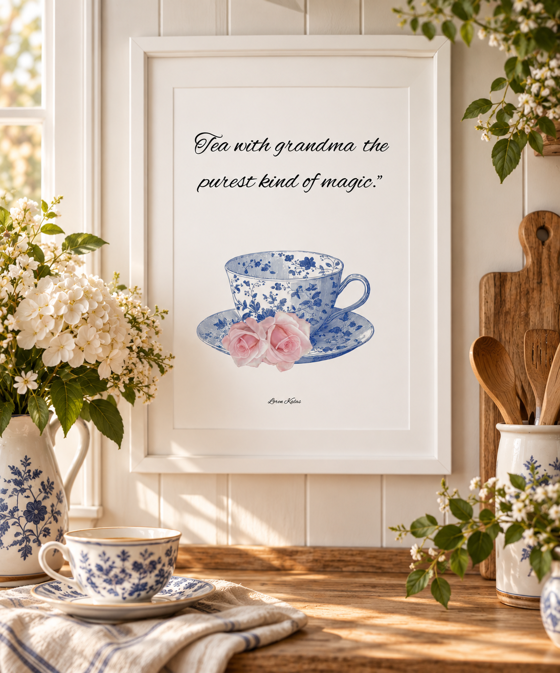 Grandma’s Teatime Wall Art | Premium Matte Poster 12x16″ (30x40 cm) | Unframed Minimal Print Loren Kalas