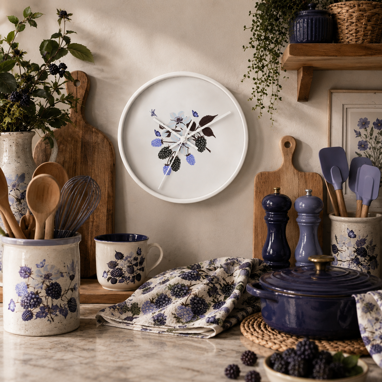 Maison du Nord™ Vadelma Bleu Botanical Wall Clock